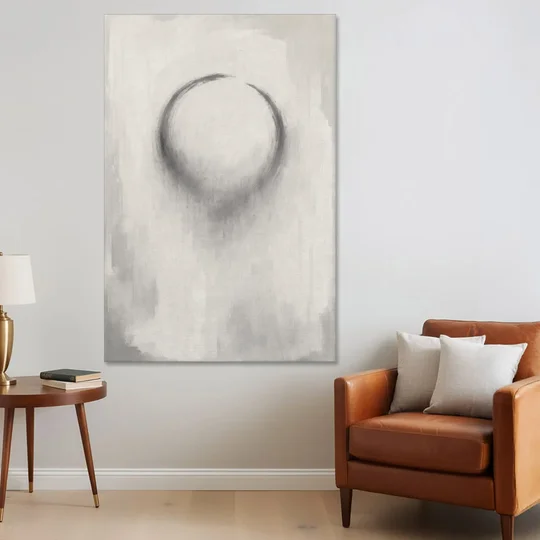Minimalist Black and White Dissolving Charcoal Circle - Canvas Wall Art - Sofa - 40x60