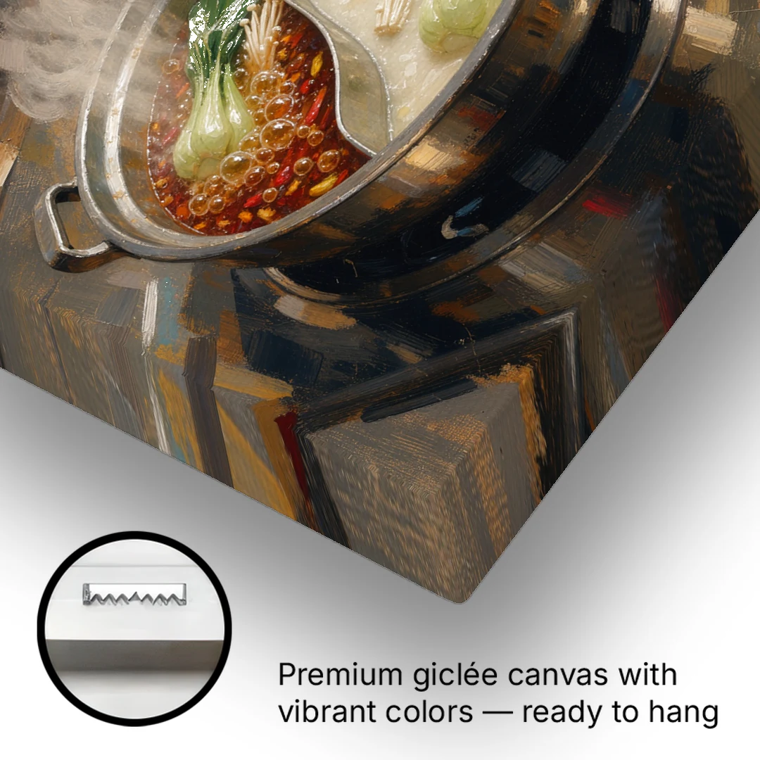 Divided Hot Pot with Red Chili and Milky Broth - Canvas Wall Art - Gallery Wrap Corner