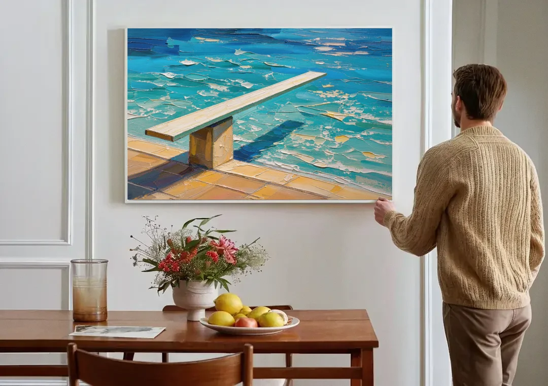 Diving Board Painting at High Noon canvas wall art above a dining table
