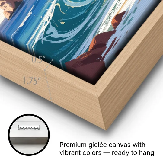 Divorce Beach Waves - Oak Framed Canvas Wall Art - Gallery Wrap Corner