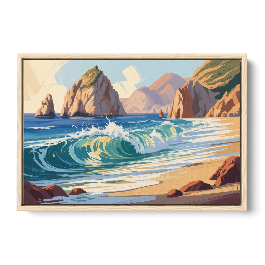 Divorce Beach Waves - Oak Framed Canvas Wall Art - Front