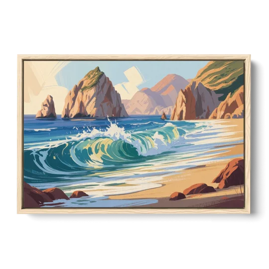 Divorce Beach Waves - Oak Framed Canvas Wall Art - Front