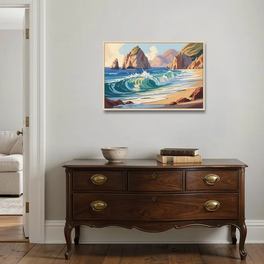 Divorce Beach Waves - Oak Framed Canvas Wall Art - Coffee Table - 36x24