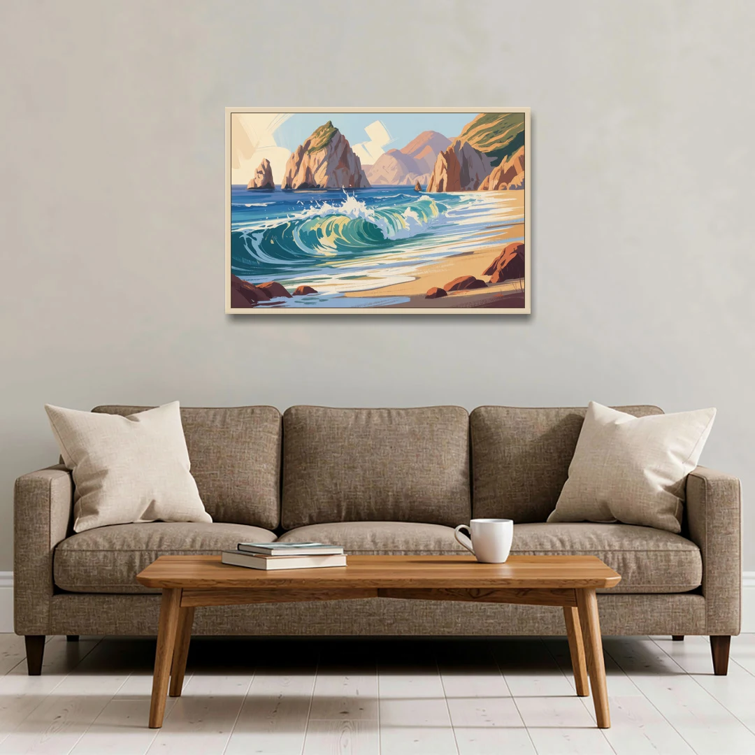 Divorce Beach Waves - Oak Framed Canvas Wall Art - Sofa - 36x24