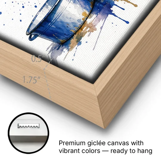 Dog Bathroom Wall Art of a Shaking Golden Retriever - Oak Framed Canvas Wall Art - Gallery Wrap Corner