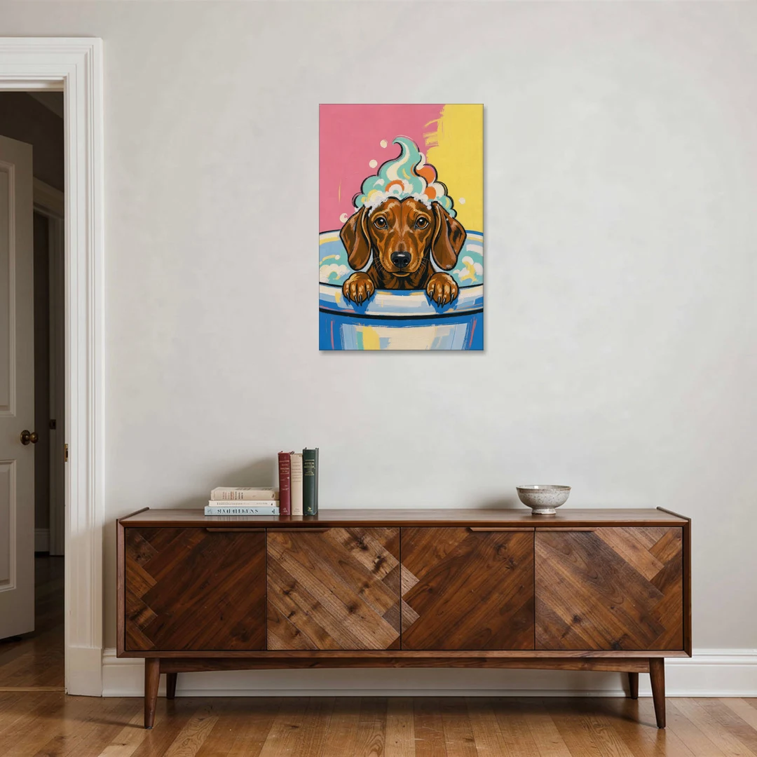 Dog in Bathtub Wall Art of a Sudsy Dachshund - Canvas Wall Art - Coffee Table - 24x36