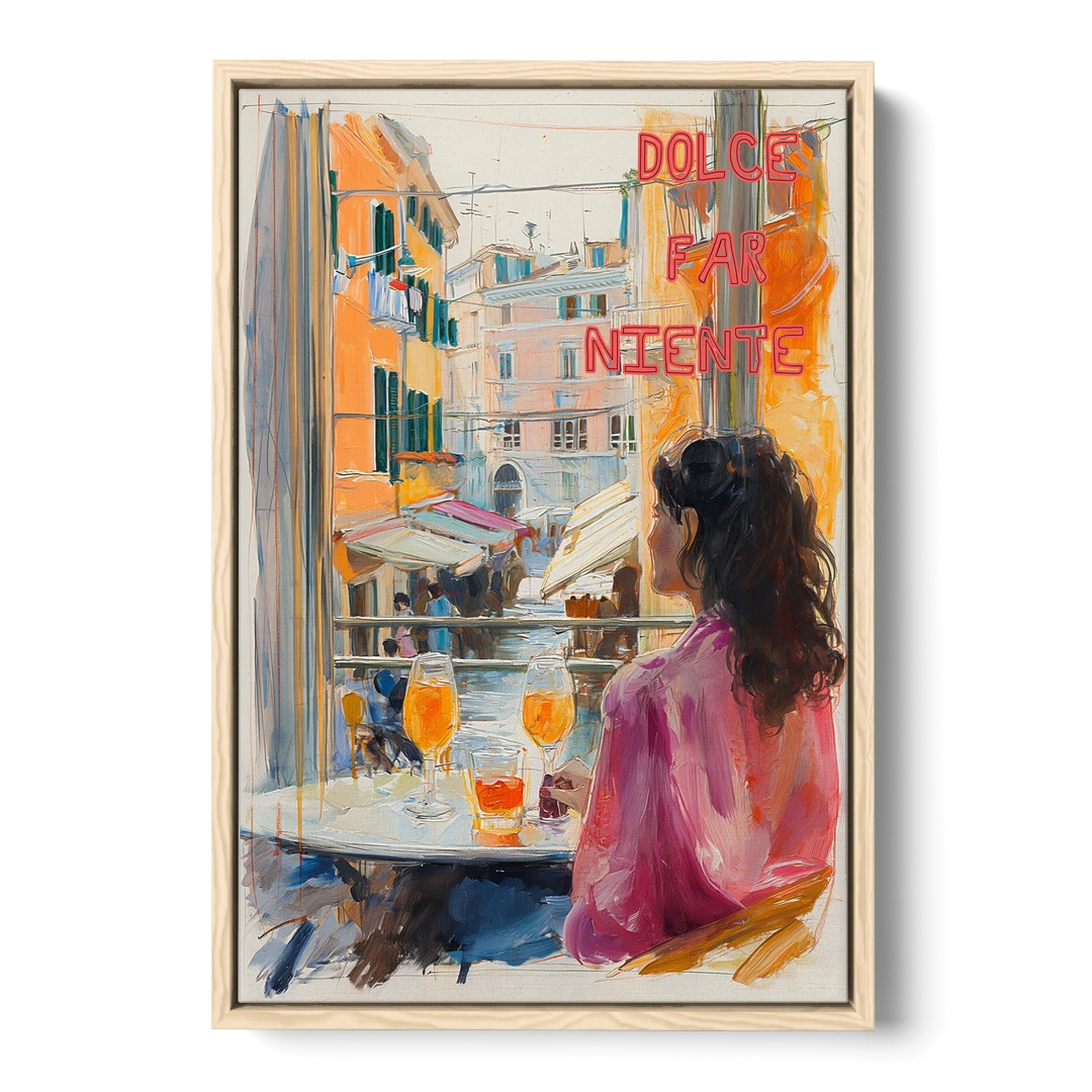 Dolce Far Niente Painting with a Spritz - Oak Framed Canvas Wall Art - Front