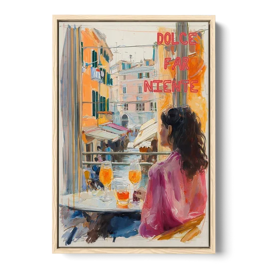 Dolce Far Niente Painting with a Spritz - Oak Framed Canvas Wall Art - Front