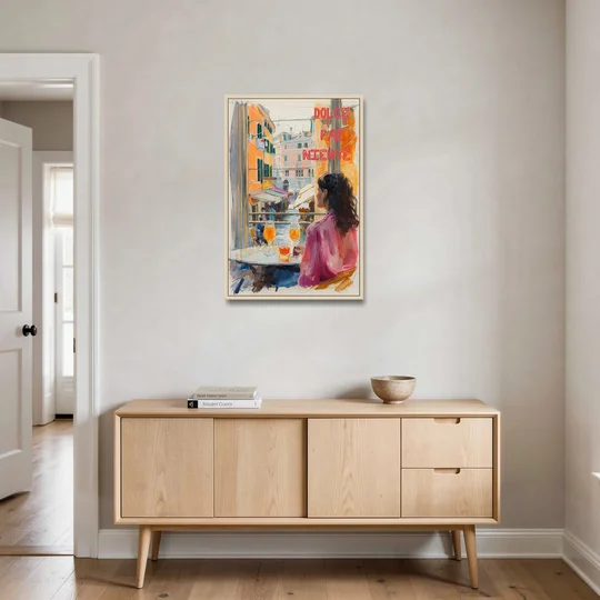 Dolce Far Niente Painting with a Spritz - Oak Framed Canvas Wall Art - Coffee Table - 24x36