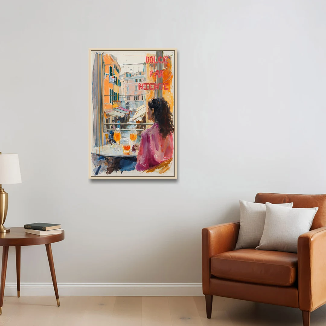 Dolce Far Niente Painting with a Spritz - Oak Framed Canvas Wall Art - Sofa - 24x36