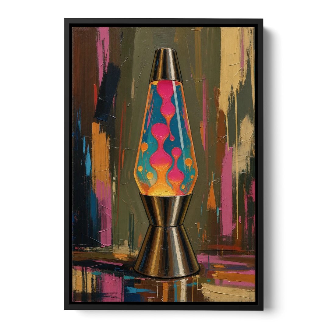Dorm Wall Decor Lava Lamp in Molten Pink - Black Framed Canvas Wall Art - Front