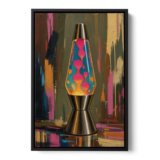 Dorm Wall Decor Lava Lamp in Molten Pink - Black Framed Canvas Wall Art - Front