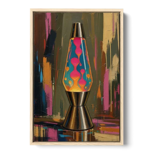 Dorm Wall Decor Lava Lamp in Molten Pink - Oak Framed Canvas Wall Art - Front