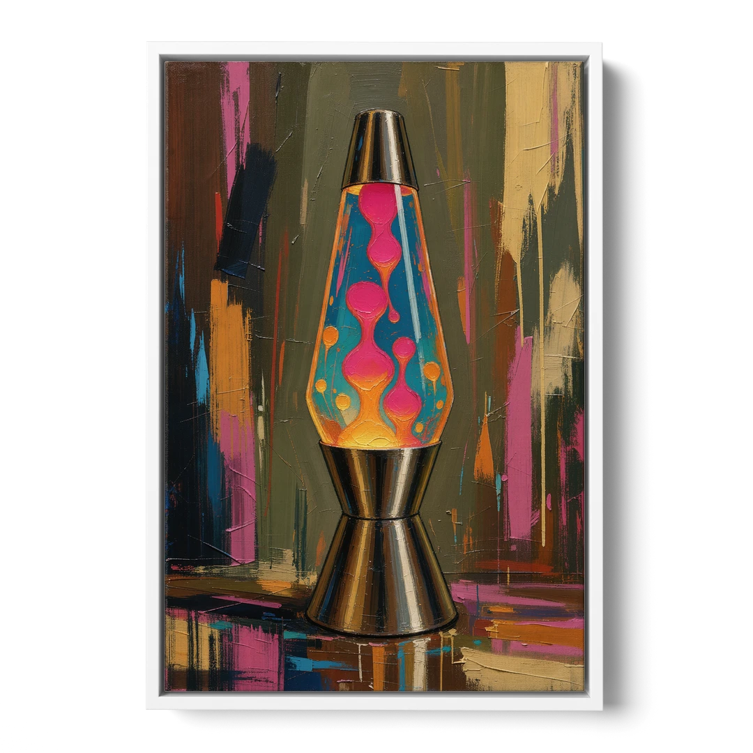 Dorm Wall Decor Lava Lamp in Molten Pink - White Framed Canvas Wall Art - Front