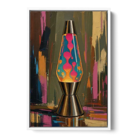 Dorm Wall Decor Lava Lamp in Molten Pink - White Framed Canvas Wall Art - Front