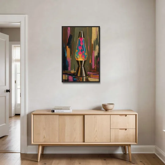 Dorm Wall Decor Lava Lamp in Molten Pink - Black Framed Canvas Wall Art - Coffee Table - 24x36