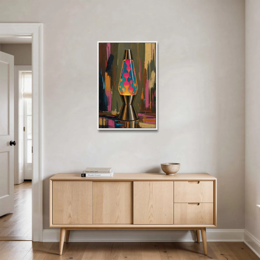 Dorm Wall Decor Lava Lamp in Molten Pink - White Framed Canvas Wall Art - Coffee Table - 24x36