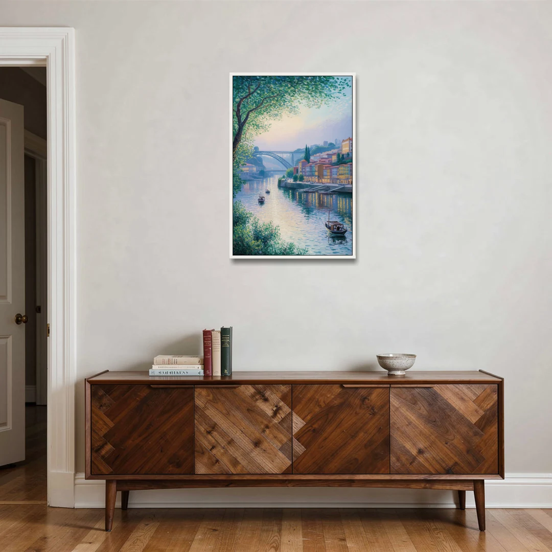 Douro River Serenity - White Framed Canvas Wall Art - Coffee Table - 24x36