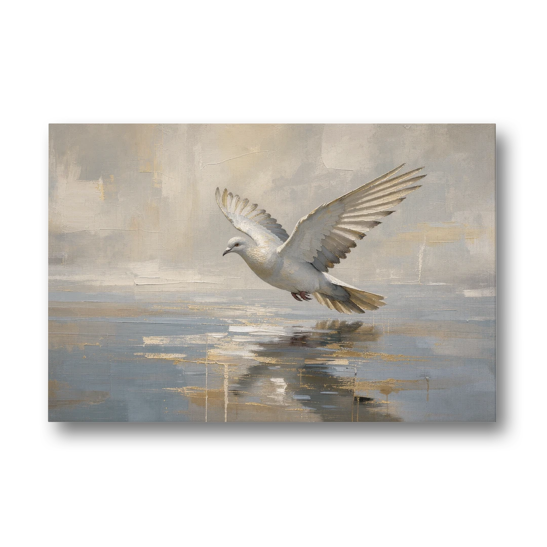 Dove Wall Art with Wings Over Still Water - Canvas Wall Art - Front