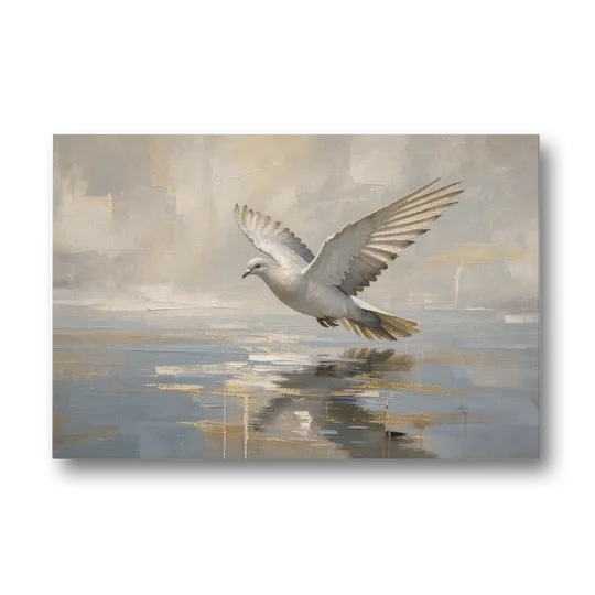 Dove Wall Art with Wings Over Still Water - Canvas Wall Art - Front