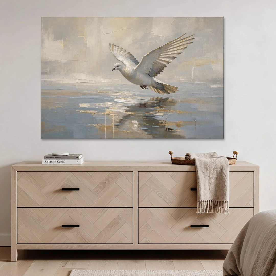 Dove Wall Art with Wings Over Still Water - Canvas Wall Art - Coffee Table - 60x40