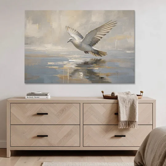 Dove Wall Art with Wings Over Still Water - Canvas Wall Art - Coffee Table - 60x40