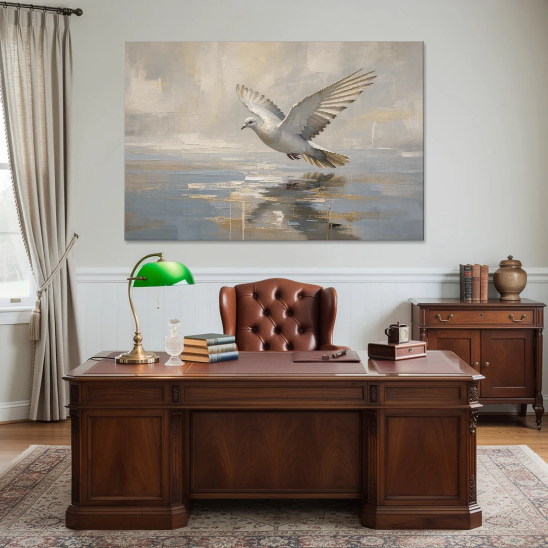 Dove Wall Art with Wings Over Still Water - Canvas Wall Art - Office - 60x40