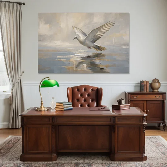 Dove Wall Art with Wings Over Still Water - Canvas Wall Art - Office - 60x40