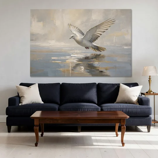 Dove Wall Art with Wings Over Still Water - Canvas Wall Art - Sofa - 60x40