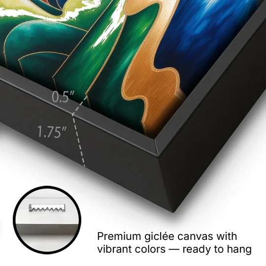 Dreamlike JewelToned Colorful Abstract - Black Framed Canvas Wall Art - Gallery Wrap Corner