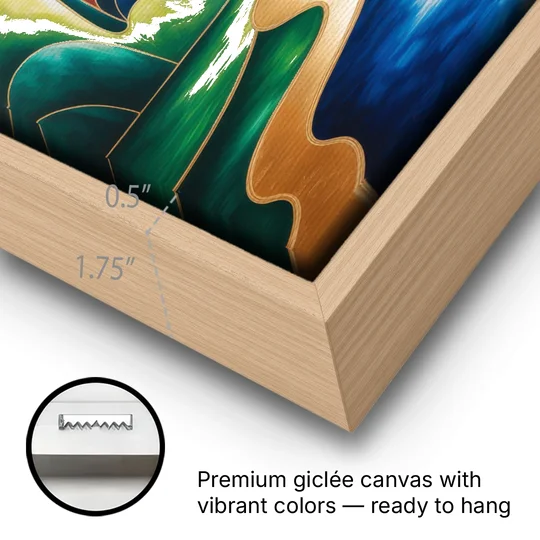Dreamlike JewelToned Colorful Abstract - Oak Framed Canvas Wall Art - Gallery Wrap Corner