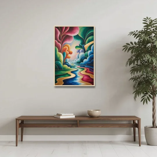 Dreamlike JewelToned Colorful Abstract - Oak Framed Canvas Wall Art - Coffee Table - 24x36