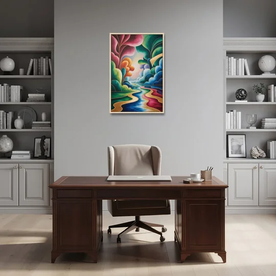 Dreamlike JewelToned Colorful Abstract - Oak Framed Canvas Wall Art - Office - 24x36