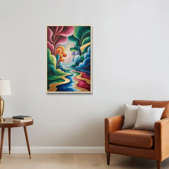 Dreamlike JewelToned Colorful Abstract - Oak Framed Canvas Wall Art - Sofa - 24x36