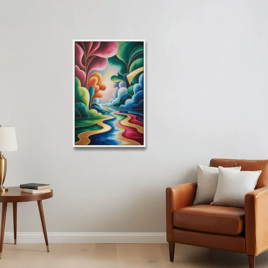 Dreamlike JewelToned Colorful Abstract - White Framed Canvas Wall Art - Sofa - 24x36