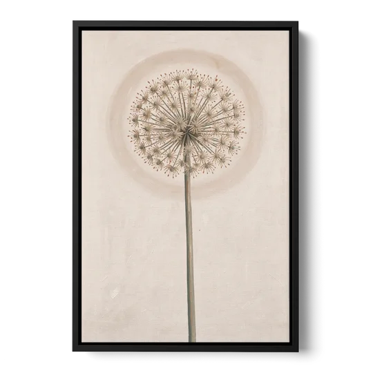 Dried Allium Seedhead on a Tall Stem - Black Framed Canvas Wall Art - Front