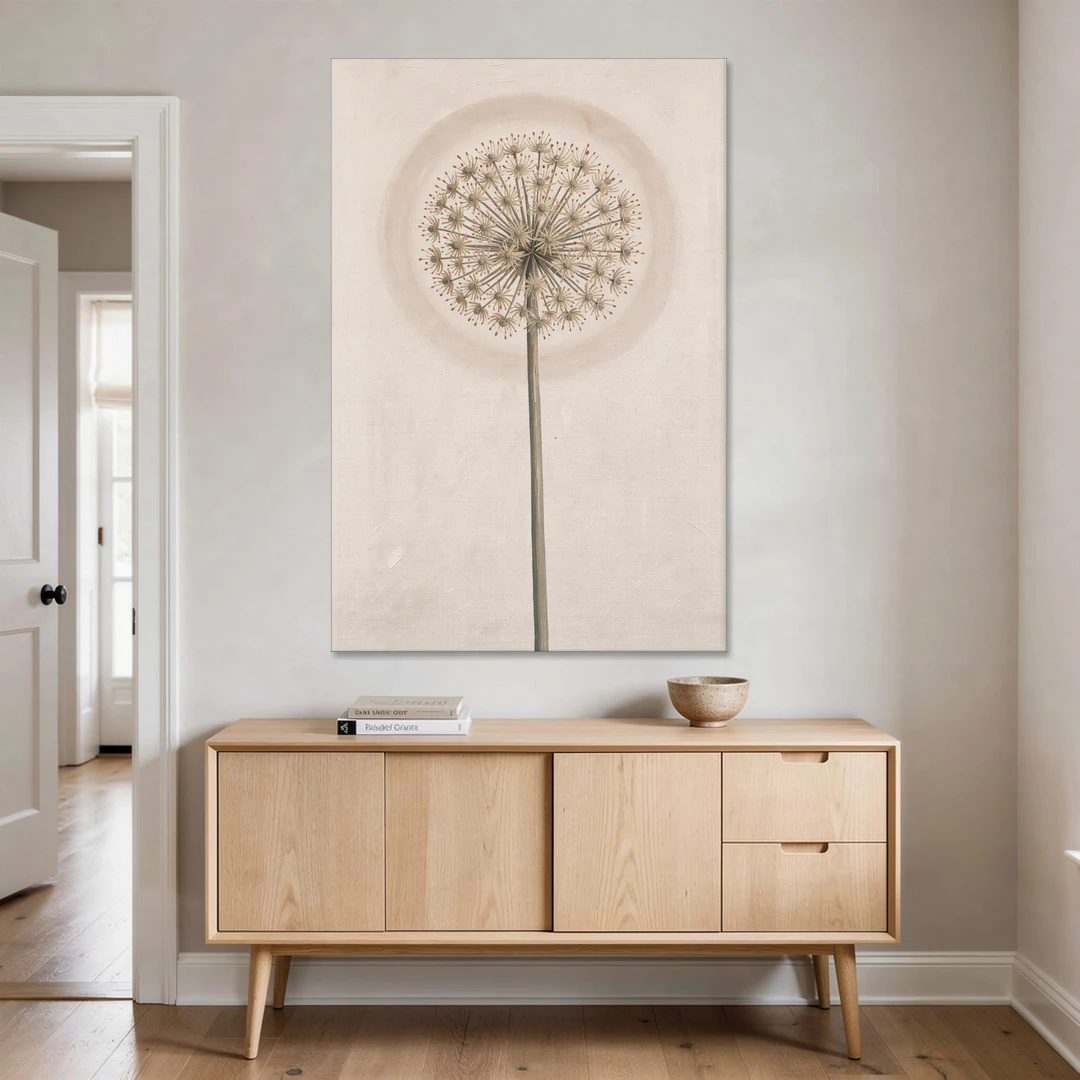 Dried Allium Seedhead on a Tall Stem - Canvas Wall Art - Coffee Table - 40x60