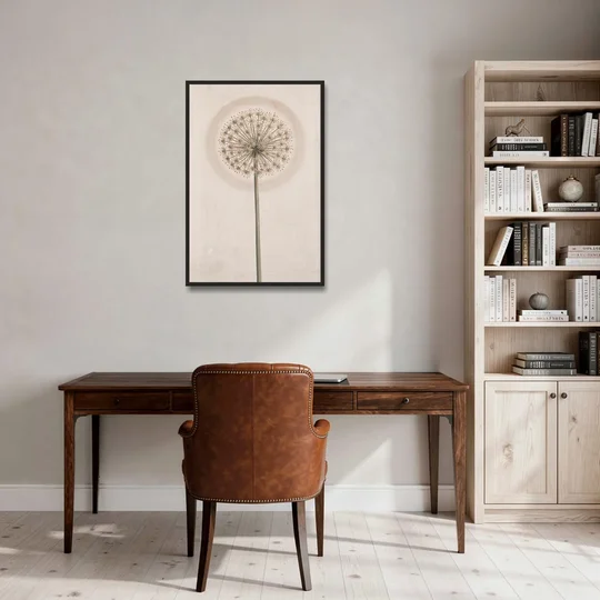 Dried Allium Seedhead on a Tall Stem - Black Framed Canvas Wall Art - Office - 24x36