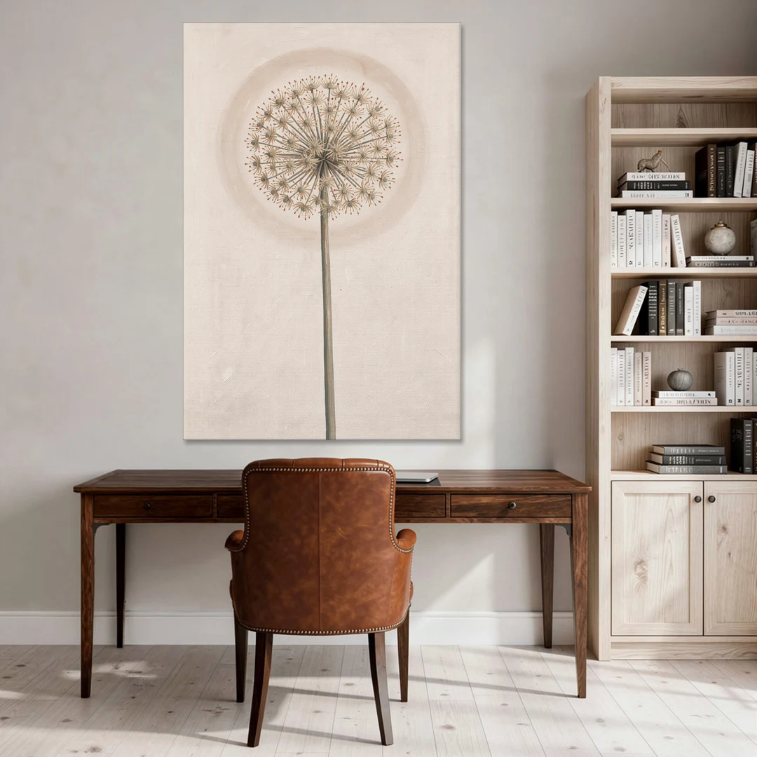 Dried Allium Seedhead on a Tall Stem - Canvas Wall Art - Office - 40x60