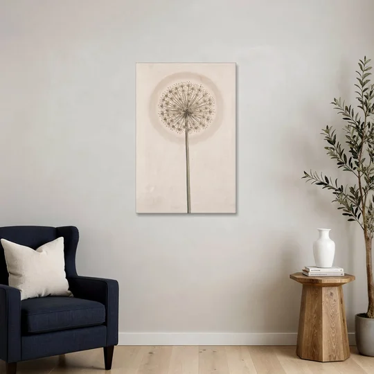 Dried Allium Seedhead on a Tall Stem - Canvas Wall Art - Sofa - 24x36