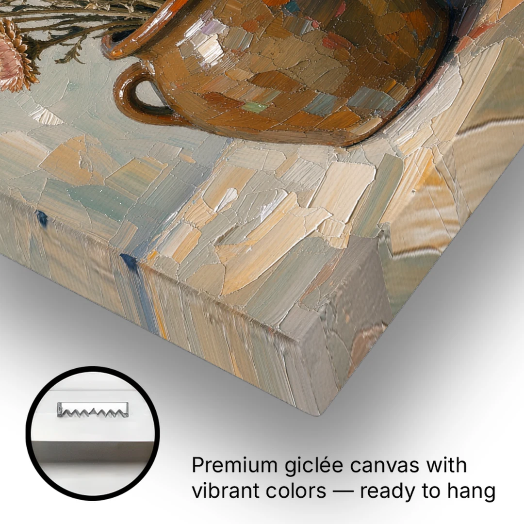 Dried Flower Painting with Poppy Pods in a Crock - Canvas Wall Art - Gallery Wrap Corner