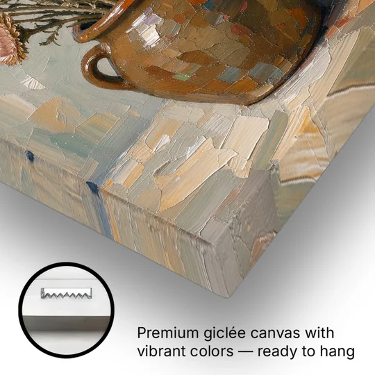 Dried Flower Painting with Poppy Pods in a Crock - Canvas Wall Art - Gallery Wrap Corner