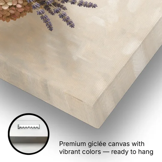 Dried Flowers Wall Art of Hydrangea and Lavender - Canvas Wall Art - Gallery Wrap Corner