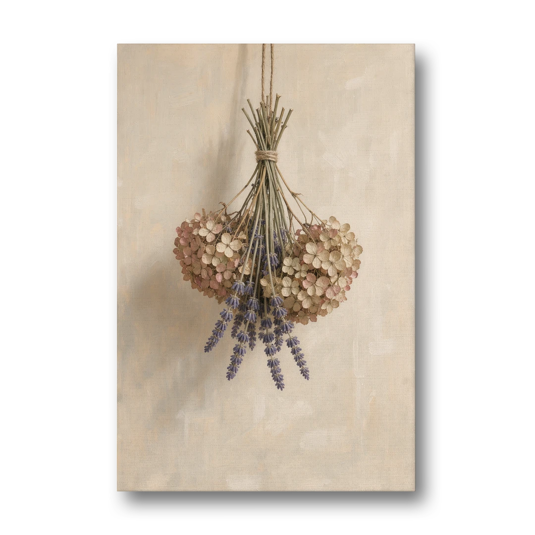 Dried Flowers Wall Art of Hydrangea and Lavender - Canvas Wall Art - Front