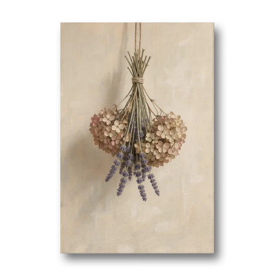 Dried Flowers Wall Art of Hydrangea and Lavender - Canvas Wall Art - Front