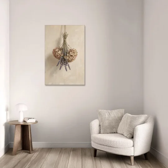 Dried Flowers Wall Art of Hydrangea and Lavender - Canvas Wall Art - Sofa - 24x36