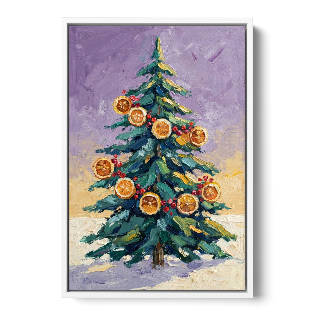 Cozy Christmas Dried Orange Garland Fir - White Framed Canvas Wall Art - Front