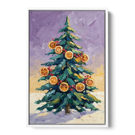 Cozy Christmas Dried Orange Garland Fir - White Framed Canvas Wall Art - Front