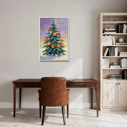 Cozy Christmas Dried Orange Garland Fir - White Framed Canvas Wall Art - Office - 24x36