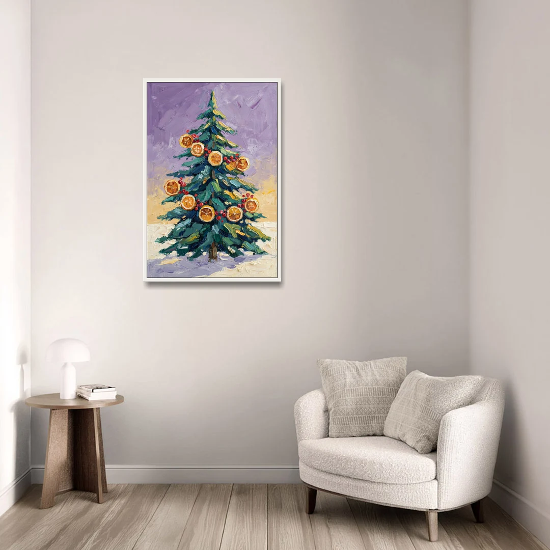Cozy Christmas Dried Orange Garland Fir - White Framed Canvas Wall Art - Sofa - 24x36